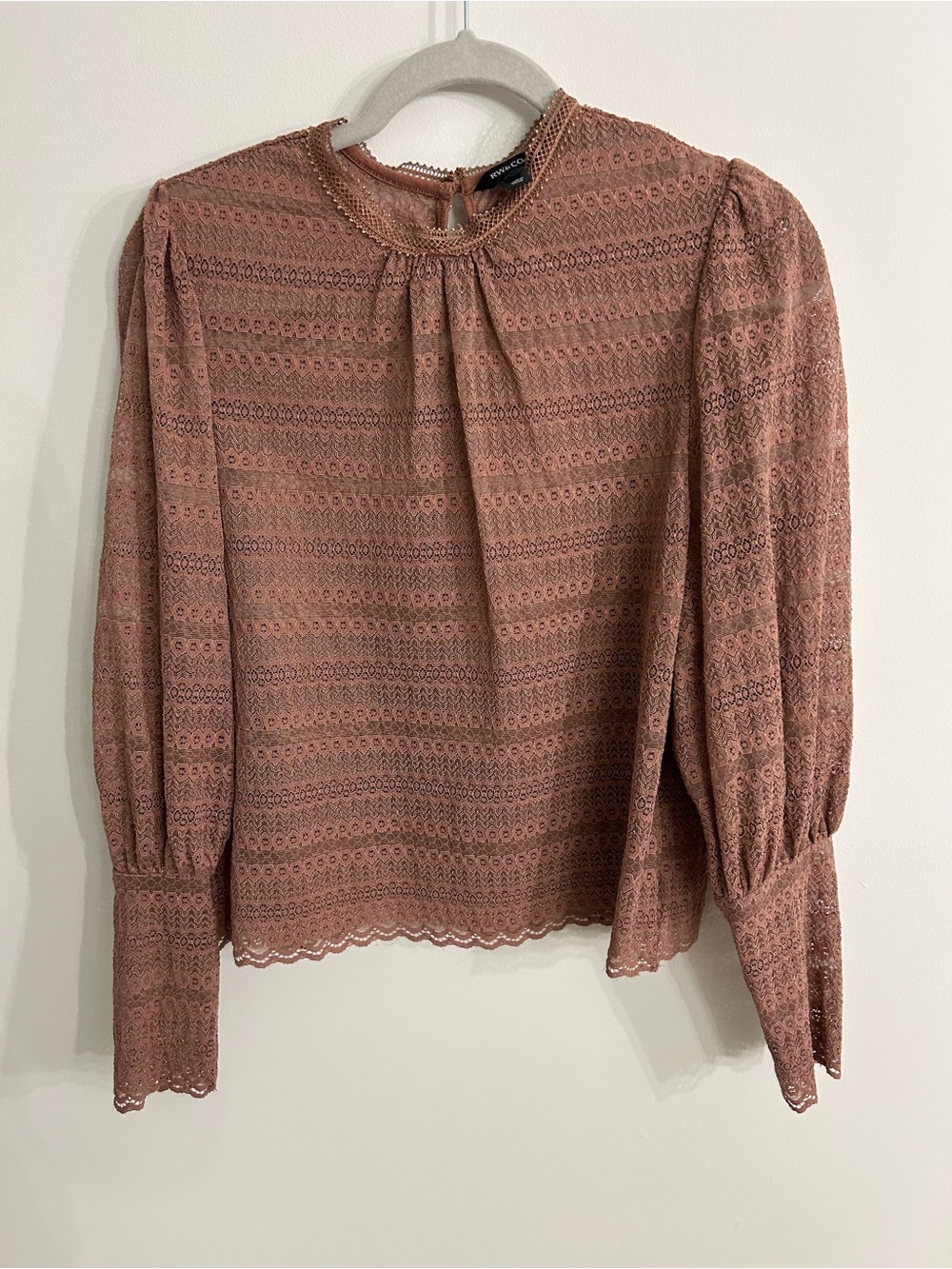 RW and Co Neutral Lace Long-Sleeve Blouse